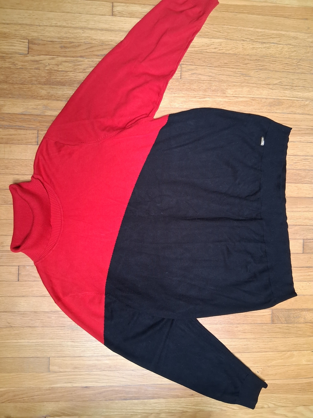 Calvin Klein Red and Black Colorblock Turtleneck Sweater